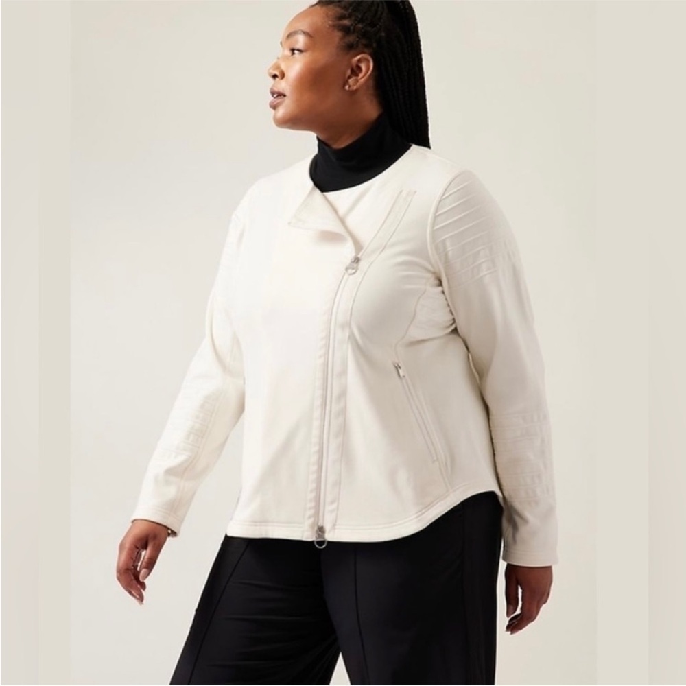 NWT Athleta Magnolia White Full Zip Moto Jacket 982849 Fall2022 Women's Large